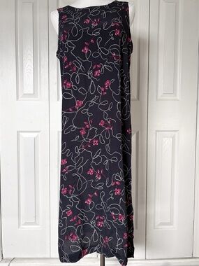 Vintage 90s Jennifer Moore Sheath Style Midi Dress Black & Purple Floral